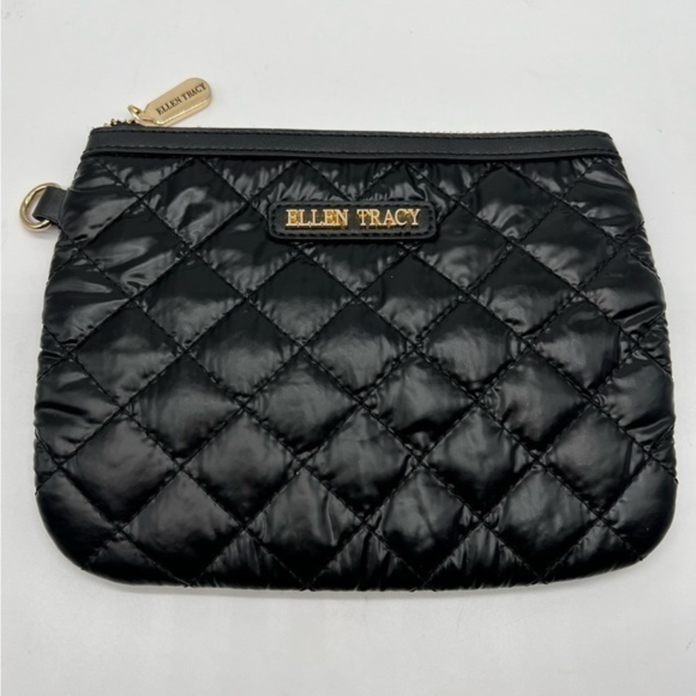 Ellen Tracy vegan leather diamond quilted clutch